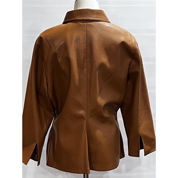 ELIE TAHARI Women's Vegan Leather Brown Caramel Button Down Shirt Jacket Lg New - Picture 8 of 16